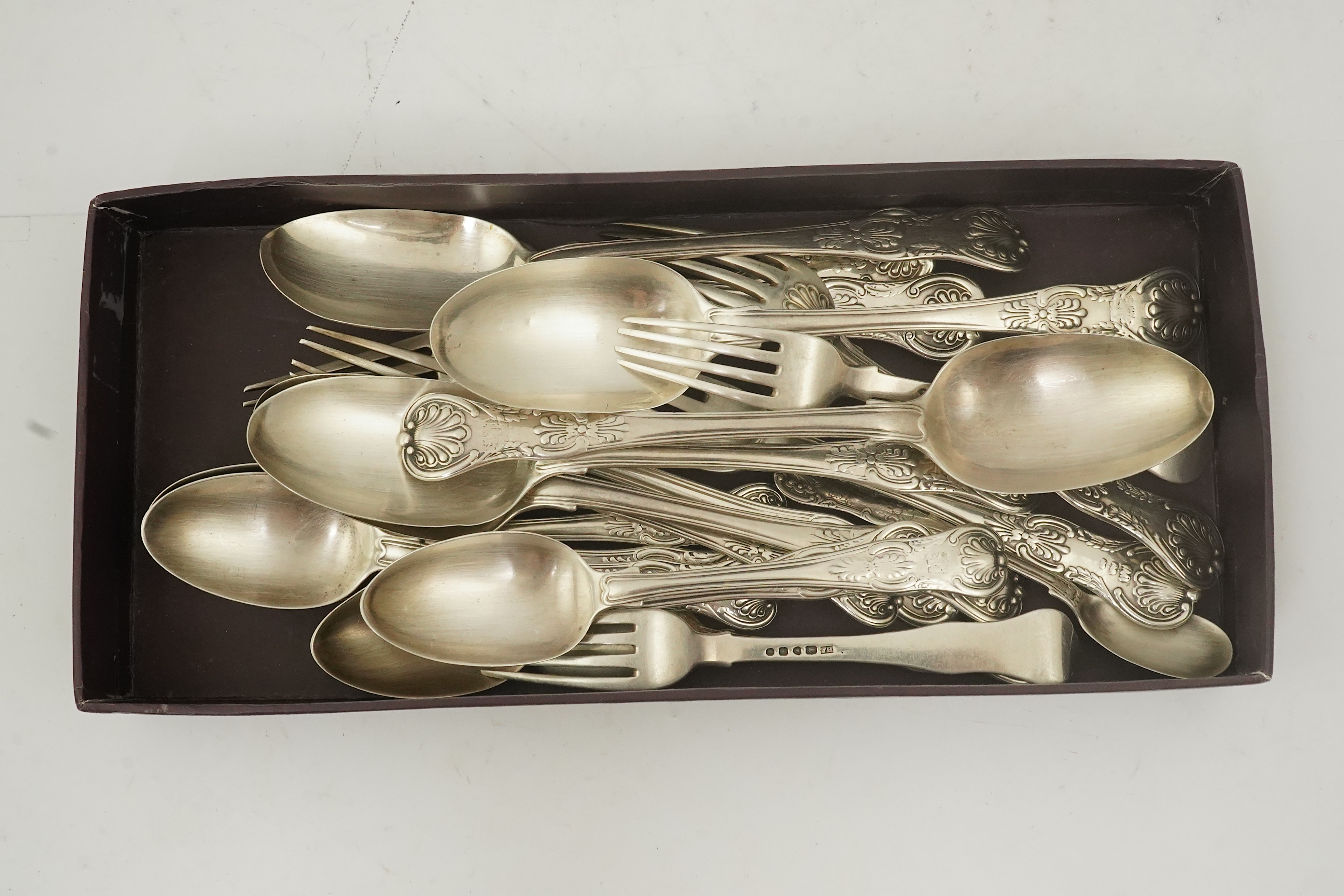 Twenty items of 19th century silver flatware, various patterns, dates and makers